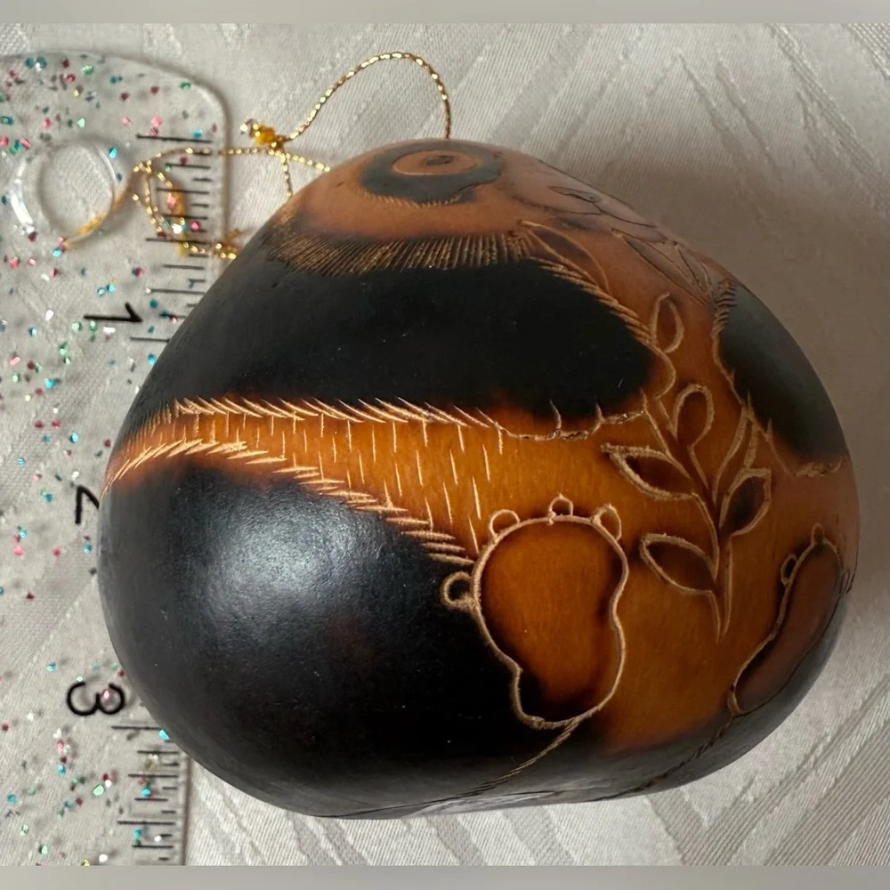 Lucuma Folk Gourd Art Panda Christmas Ornament Made Peru Handcrafted